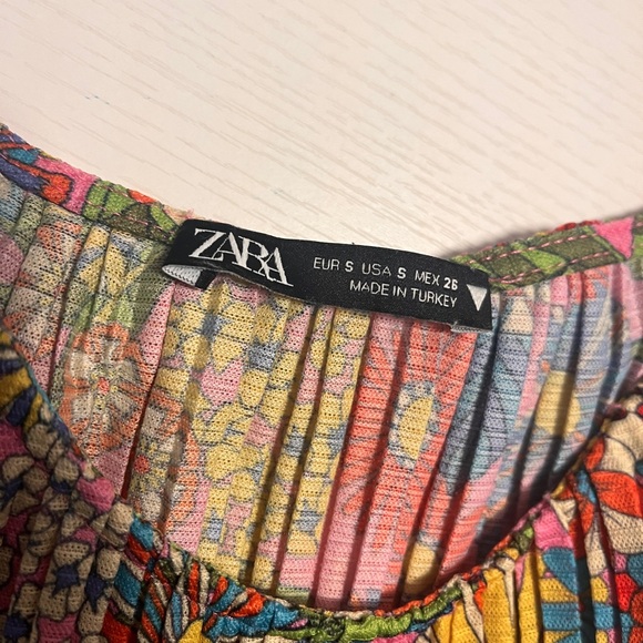 ZARA Floral Cut Out Pleated Dress Size Small - Picture 6 of 11